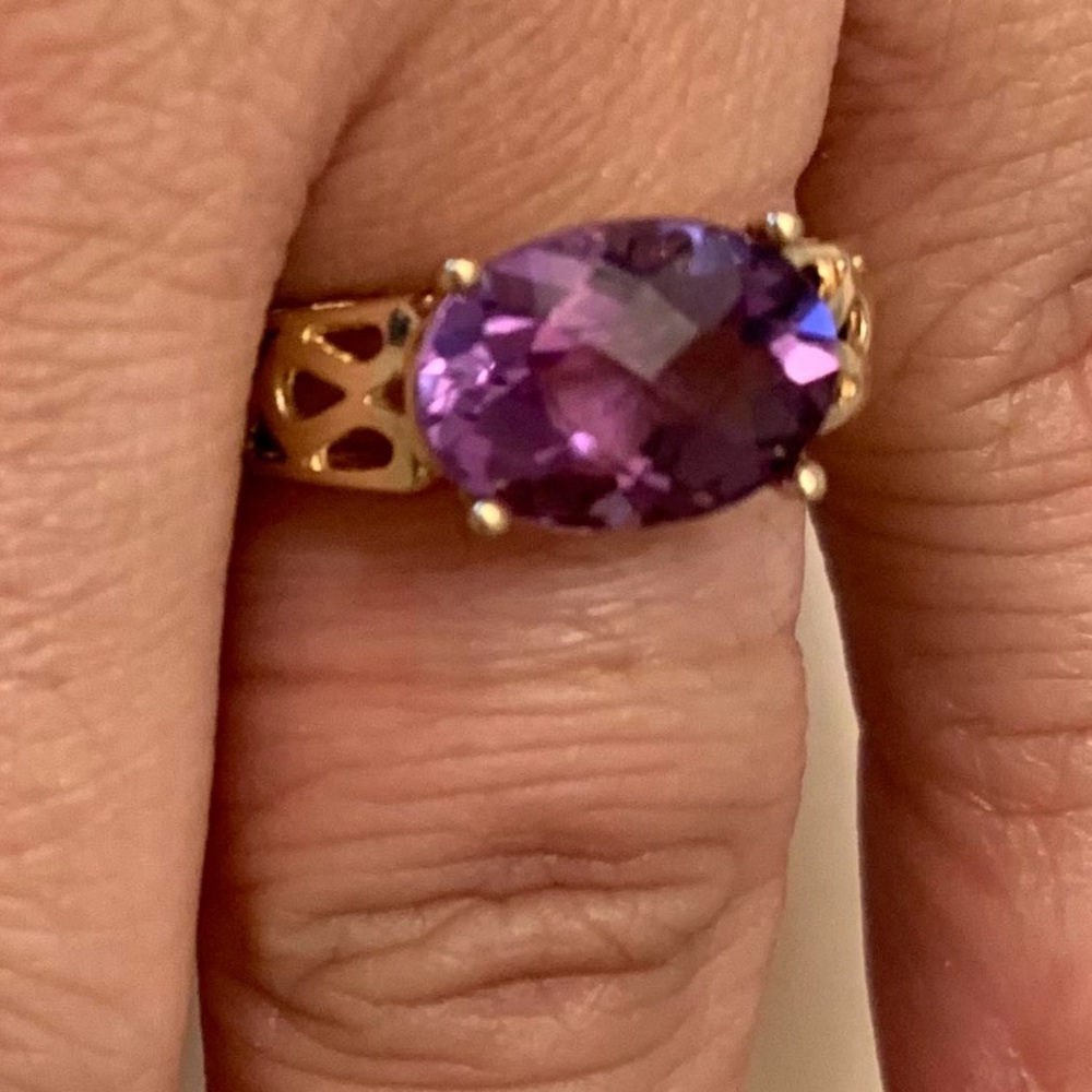 14K Gold Faceted Purple Amethyst Ring 7
